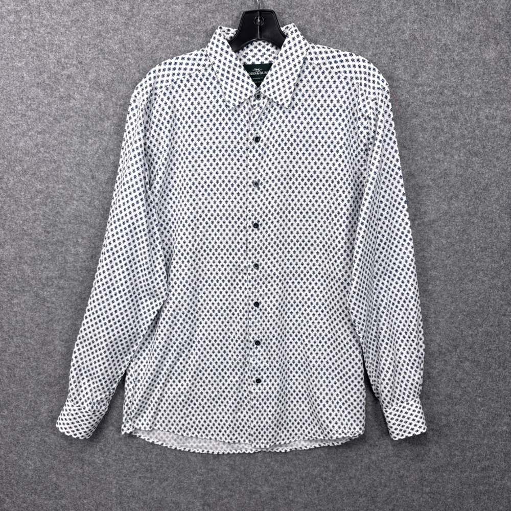 Rodd & Gunn Button Down Shirt Large Blue White Geometric Italian Cotton Sport